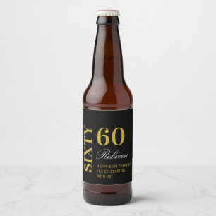 Étiquette Pour Bouteilles De Bière Black & Gold Script 60th Birthday Cocktail Party