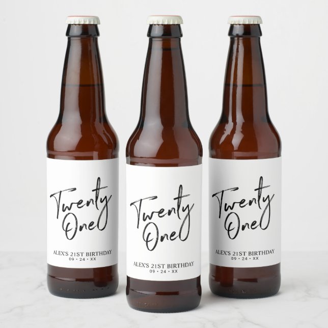 Étiquette Pour Bouteilles De Bière Black & White Lettering 21e fête d'anniversaire (Bouteilles)