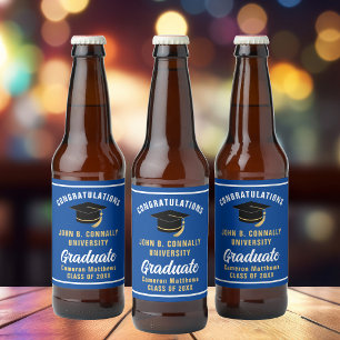 Étiquette Pour Bouteilles De Bière Bleu Blanc Graduate Custom 2025 Graduation Party