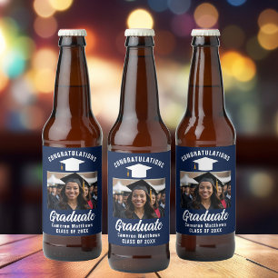 Étiquette Pour Bouteilles De Bière Bleu Blancs de la marine - Fête de la photographie
