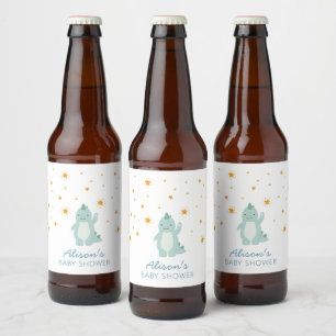 Étiquette Pour Bouteilles De Bière Blue Dinosaur Twinkle Star Baby shower garçon
