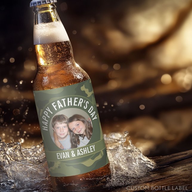 Étiquette Pour Bouteilles De Bière Bonne Fête des pères - Photo Camouflage Vert (Custom Beer Bottle Label - Happy Father's Day)