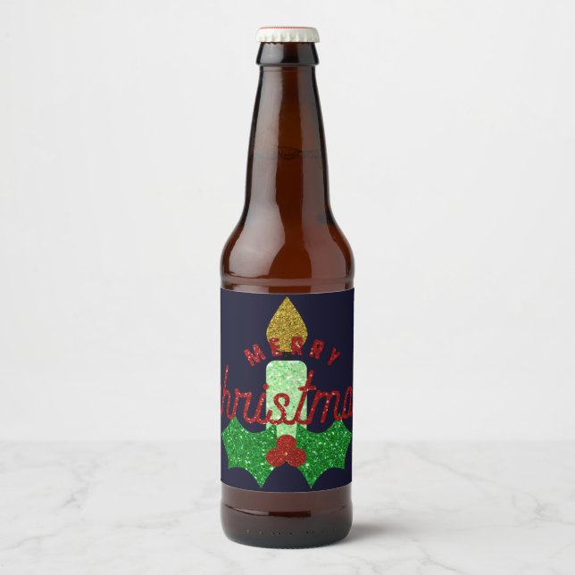 Étiquette Pour Bouteilles De Bière Bougie de Noël parties scintillant (Devant)