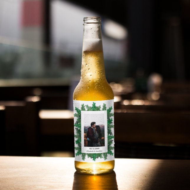 Étiquette Pour Bouteilles De Bière Branches de l'arbre d'hiver Mariage photo (Créateur téléchargé)