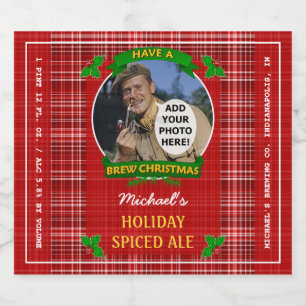 Étiquette Pour Bouteilles De Bière Brasserie brassée Noël Rouge Plaid Photo personnal