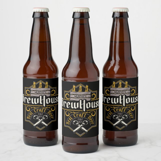 Étiquette Pour Bouteilles De Bière BrewHouse personnalisée Meilleure bière artisanale (Bouteilles)