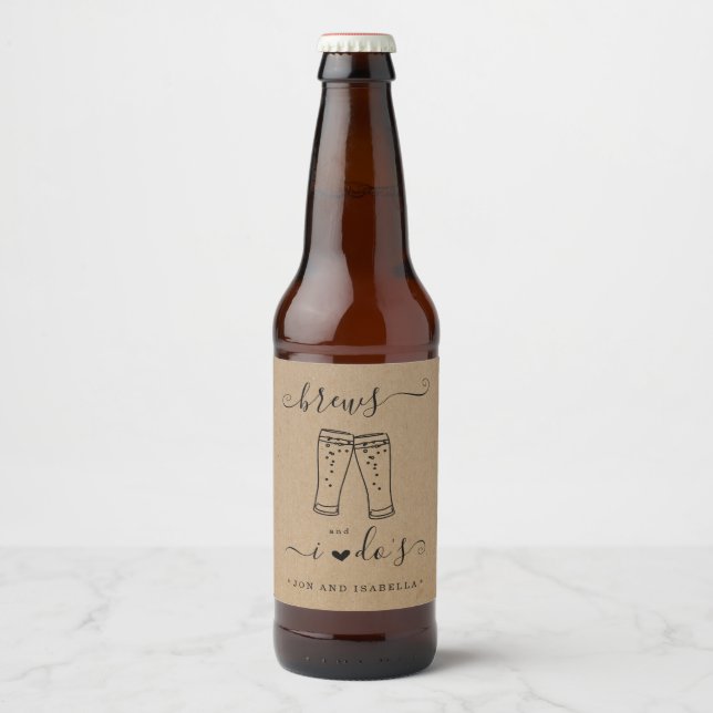 Étiquette Pour Bouteilles De Bière Brews et I Do's Mariage (Devant)