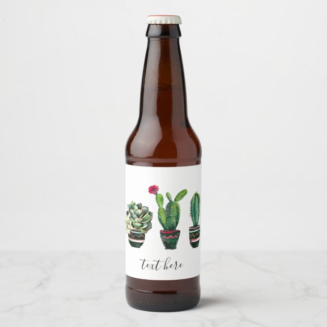 Étiquette Pour Bouteilles De Bière cactus, succulent, aquarelle, fiesta, mexicaine, (Devant)
