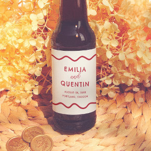 Étiquette Pour Bouteilles De Bière Cadre Rétro Ondulé de Mariage Couleurs Modernes
