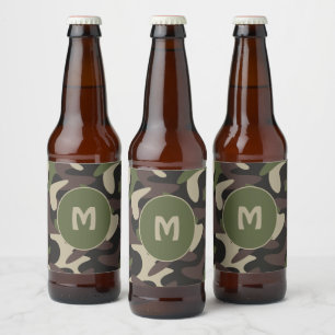Étiquette Pour Bouteilles De Bière Camouflage militaire Vert Motif Brown Monogramme
