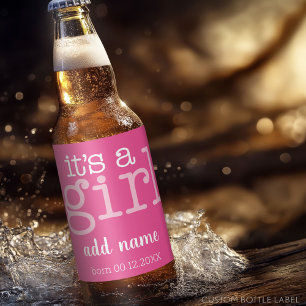 Étiquette Pour Bouteilles De Bière C'est une fille - moderne, rose lunatique