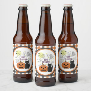 Étiquette Pour Bouteilles De Bière Chat noir et Citrouille pas effrayant Halloween