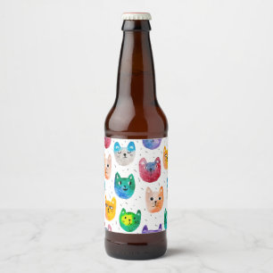 Étiquette Pour Bouteilles De Bière Chats et amis à l'aquarelle