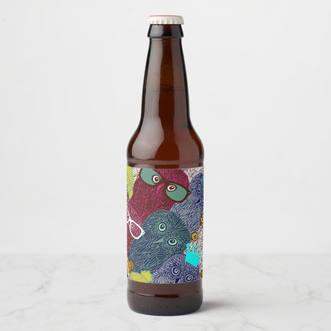Étiquette Pour Bouteilles De Bière Chouette dans la couronne (Devant)
