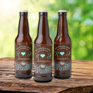 Étiquette Pour Bouteilles De Bière cowboy brun turquoise pays mariage de l'ouest
