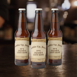 Étiquette Pour Bouteilles De Bière Dernière selle de rodéo du marié, en selle les gar