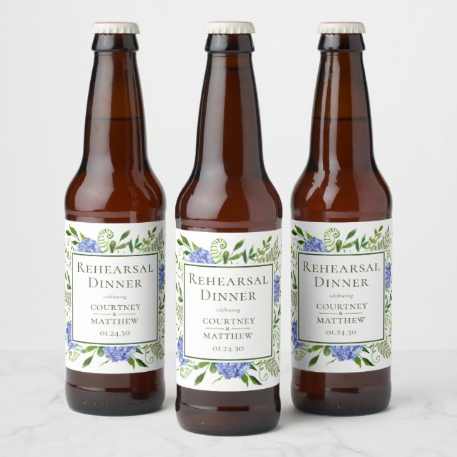 Étiquette Pour Bouteilles De Bière Dîner de répétition Blue Hydrangea (Bouteilles)