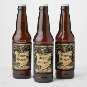 Étiquette Pour Bouteilles De Bière Dragon Médiéval vintage Avec Bouclier Cartouche