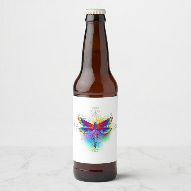 Étiquette Pour Bouteilles De Bière Dragonfly en arc-en-ciel (Devant)