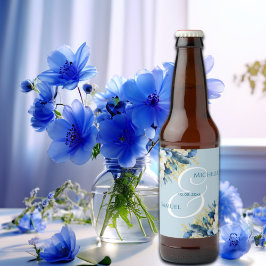 Étiquette Pour Bouteilles De Bière Dusty Blue Gold Parties scintillant Floral Mariage