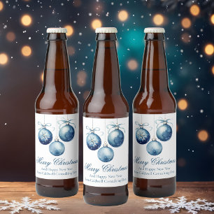 Étiquette Pour Bouteilles De Bière Élégant Bleu Joyeux Noël Fête Personnalisé