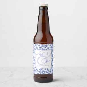 Étiquette Pour Bouteilles De Bière Élégant Mariage Floral Bleu