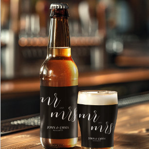 Étiquette Pour Bouteilles De Bière Elégant thème Mariage noir et blanc