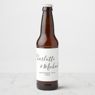 Étiquette Pour Bouteilles De Bière Élégante signature de mariage noir et blanc