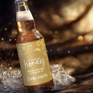 Étiquette Pour Bouteilles De Bière Elle a trouvé son miel - Rétro Fleurs Baby Shower