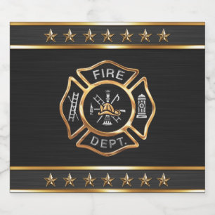 Étiquette Pour Bouteilles De Bière Emblème d'or Firefighter