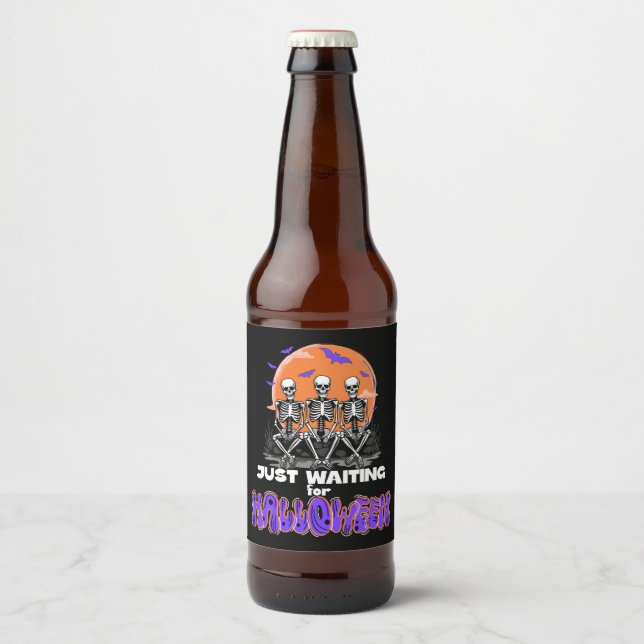 Étiquette Pour Bouteilles De Bière En attendant l'Halloween, Skeleton mignonne (Devant)