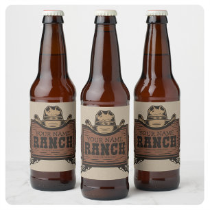Étiquette Pour Bouteilles De Bière Enseigne de ranch western personnalisée NOM Cowboy