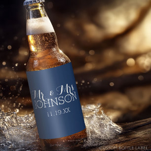 Étiquette Pour Bouteilles De Bière Favor de mariage M & Mme - Bleu minimaliste