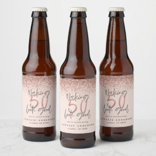 Étiquette Pour Bouteilles De Bière Fête d'anniversaire de 50 ans en or rose