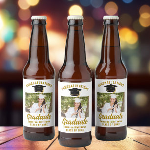 Étiquette Pour Bouteilles De Bière Fête de remise des diplômes élégante en or Photo p