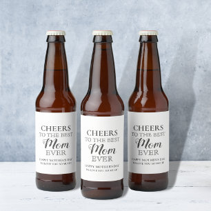 Étiquette Pour Bouteilles De Bière Fête des Mères Noir et blanc MEILLEURS