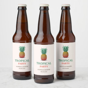 Étiquette Pour Bouteilles De Bière Fête tropicale rétro ananas