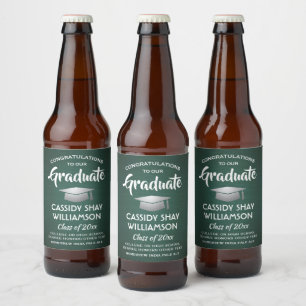 Étiquette Pour Bouteilles De Bière Fêtes de fin d'études Brossé vert foncé et blanc
