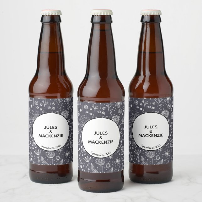Étiquette Pour Bouteilles De Bière Fleur Chalkboard Monochrome Moderne (Bouteilles)