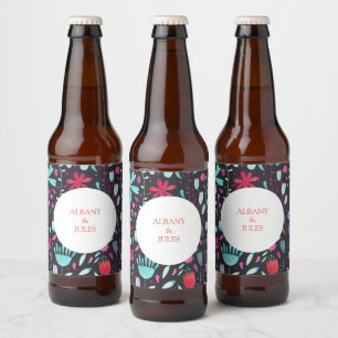 Étiquette Pour Bouteilles De Bière Floral Boho Aquarelle Mariage foncé