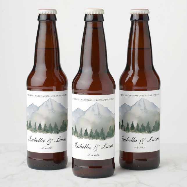 Étiquette Pour Bouteilles De Bière Forêt rustique et Mariage de montagne (Bouteilles)