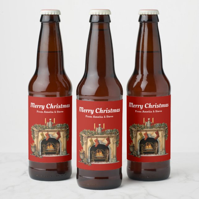 Étiquette Pour Bouteilles De Bière Foyer victorien cosy Noël (Bouteilles)