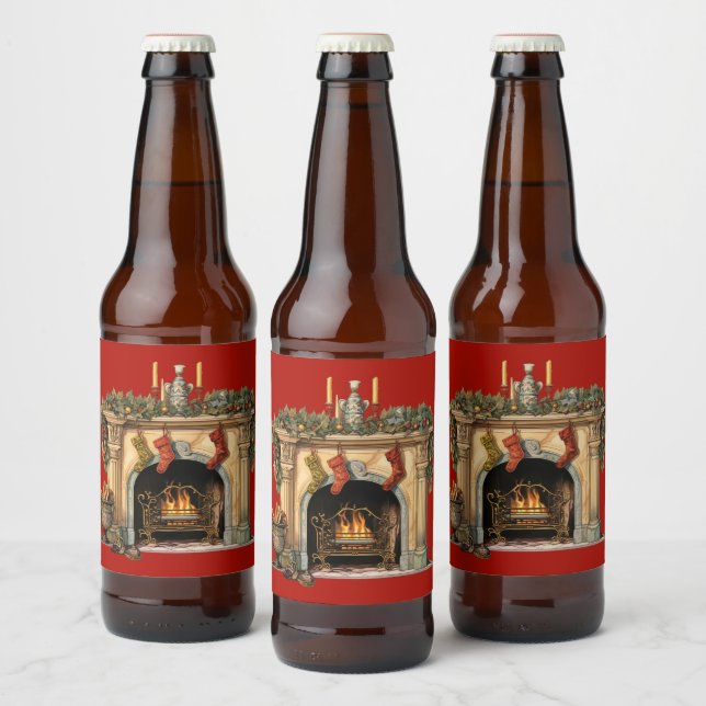Étiquette Pour Bouteilles De Bière Foyer victorien cosy Noël (Bouteilles)