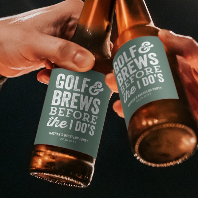 Étiquette Pour Bouteilles De Bière Golf et bières avant la fête de bachelor en vert (Créateur téléchargé)