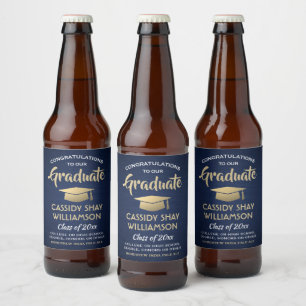 Étiquette Pour Bouteilles De Bière Grâces de diplômes Brossée Marine Bleue Or et b