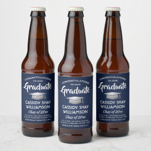 Étiquette Pour Bouteilles De Bière Graduation Congrats Brossé Marine Bleu Blanc Argen