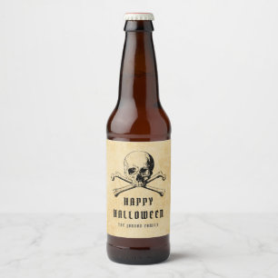 Étiquette Pour Bouteilles De Bière Halloween vintage Pirate et os heureux