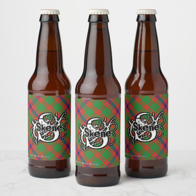 Étiquette Pour Bouteilles De Bière Happy Scotsman Clan Skene Tartan Monogramme (Bouteilles)