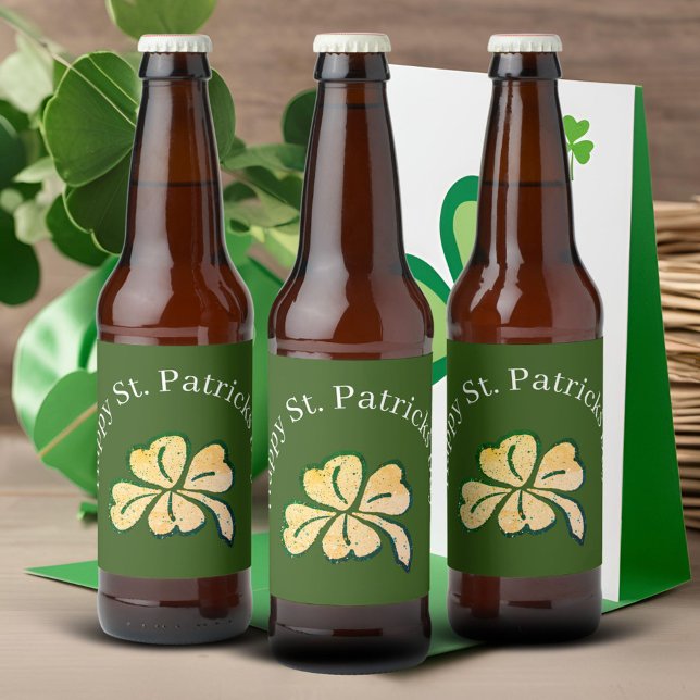 Étiquette Pour Bouteilles De Bière Happy St. Patrick`s Day Shamrock Clover (Créateur téléchargé)