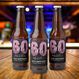 Étiquette Pour Bouteilles De Bière Hello 60! - 60th Birthday Woman with Pink Glitter